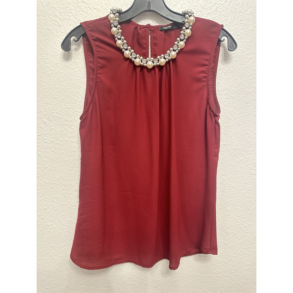 Poetry Burgundy Camisole Cami Women Size S Pearl Rhinestone Neckline Nordstrom